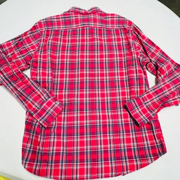 Untuckit Button Down Plaid Red Blue White Lightweight Cotton Shirt Men's Large. - Picture 7 of 8